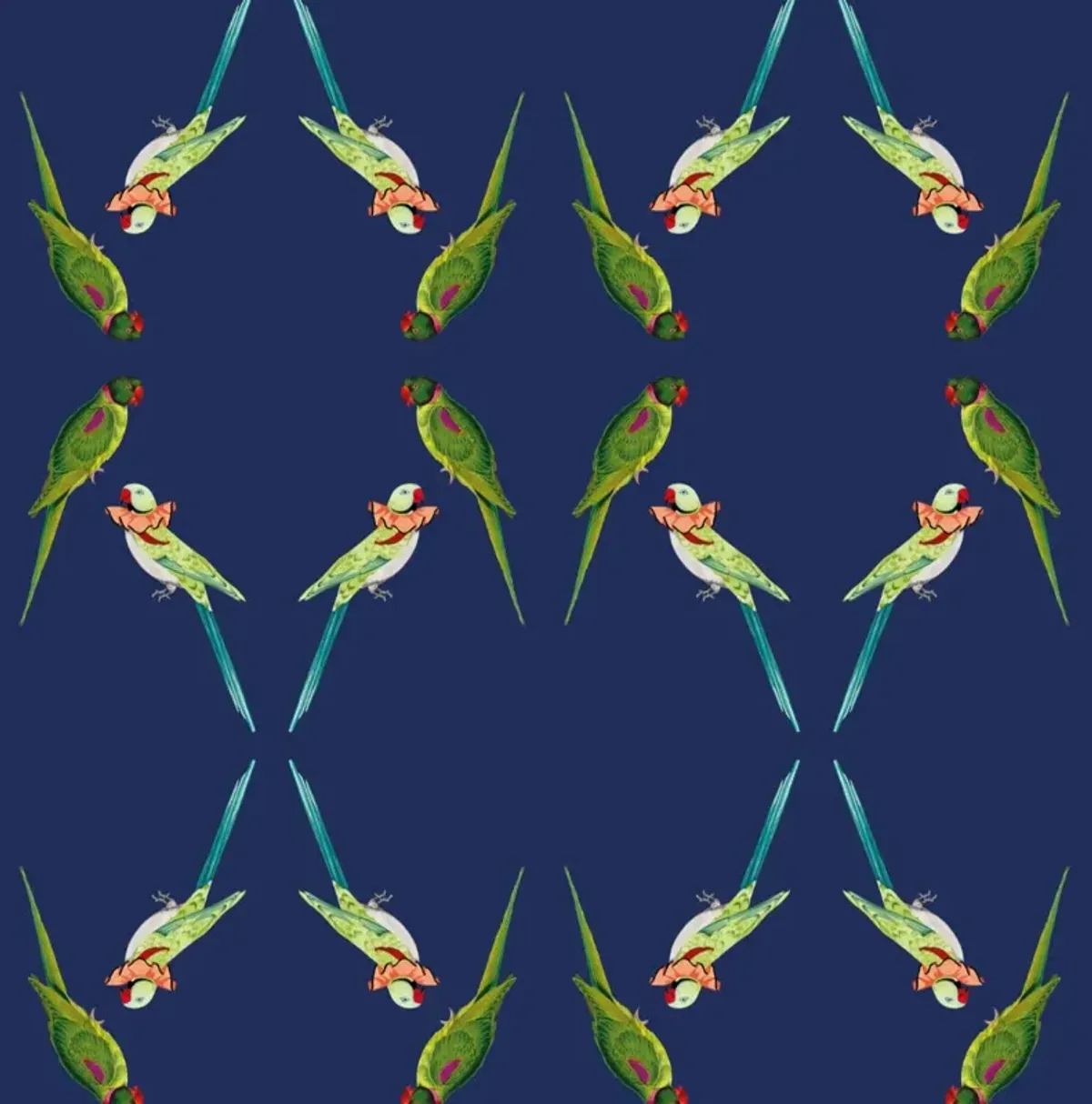 Tropical Birds on Navy Wallpaper