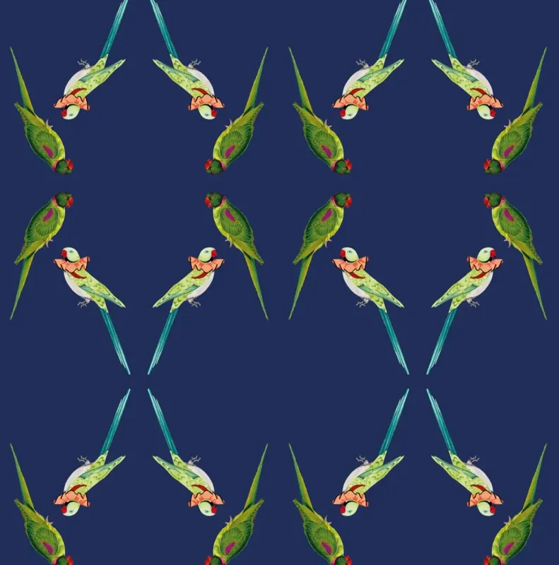 Tropical Birds on Navy Wallpaper