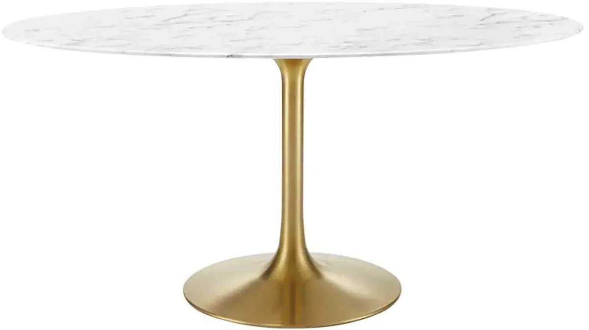 Amico 60" Oval Marble Top Dining Table in White - Gold Base