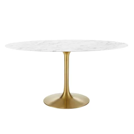 Amico 60" Oval Marble Top Dining Table in White - Gold Base