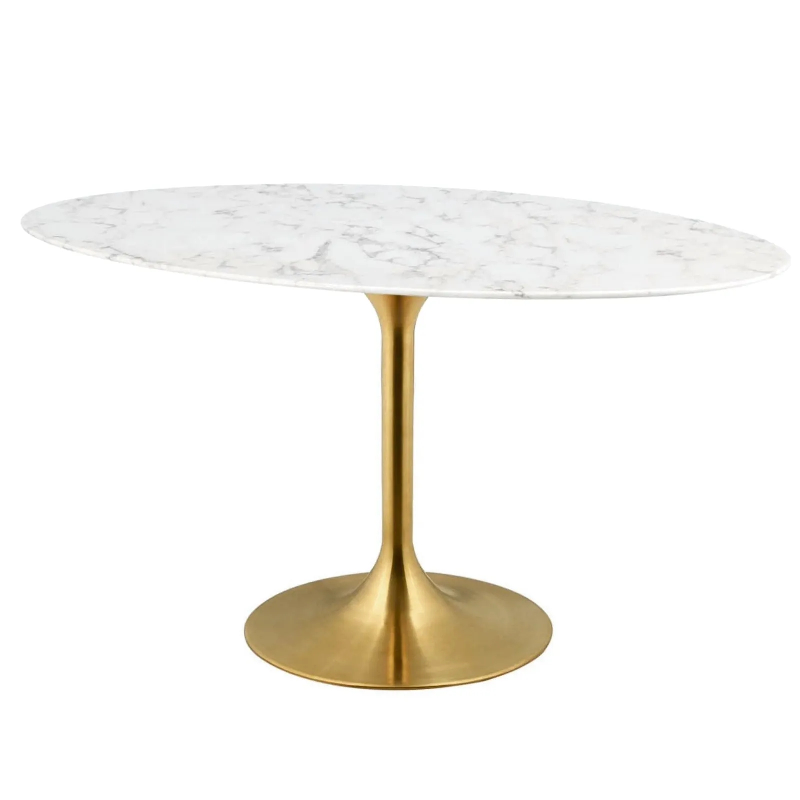 Amico 60" Oval Marble Top Dining Table in White - Gold Base