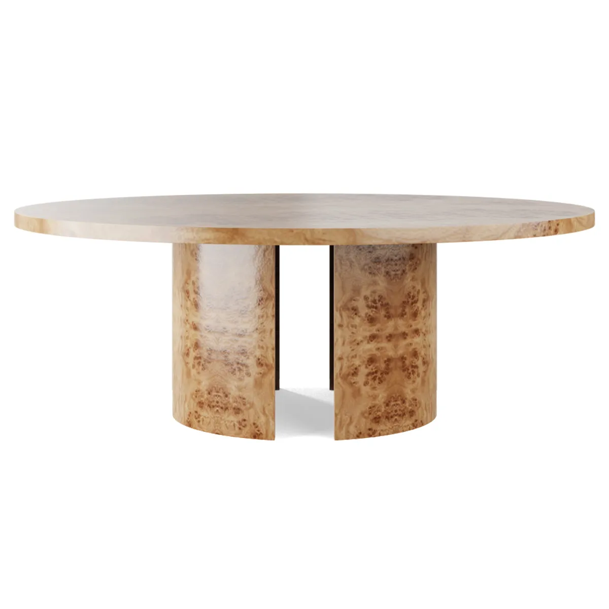 In Stock Marquess Dining Table 72" in Golden Pecan Mappa Burl