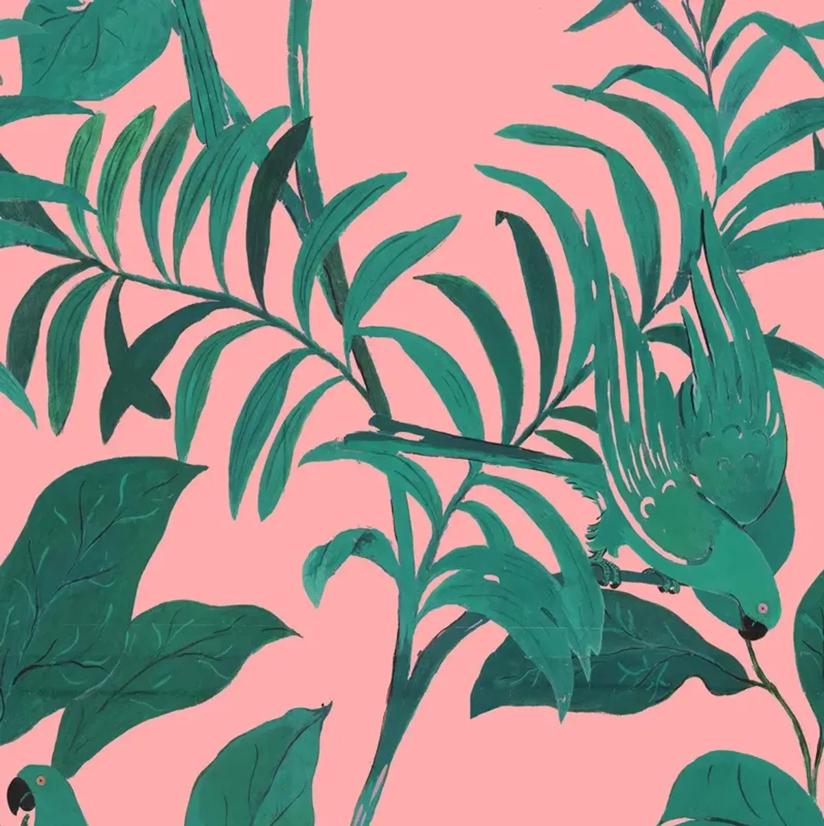 'Tropical Birds' Wallpaper in Pink & Green by Paule Marrot