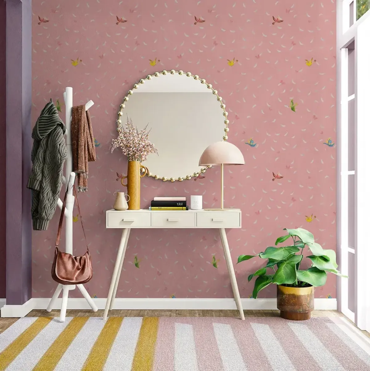 'Feathers' Wallpaper in Pink by Paule Marrot