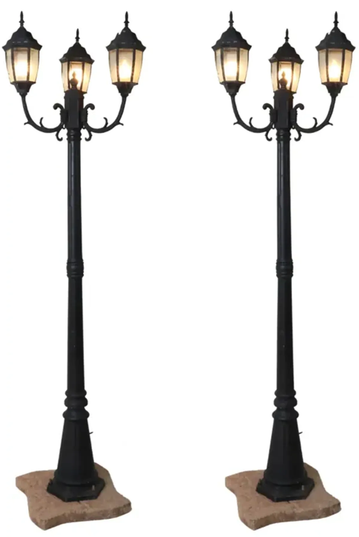 2 European Style Painted Cast Metal 3 Light Standards