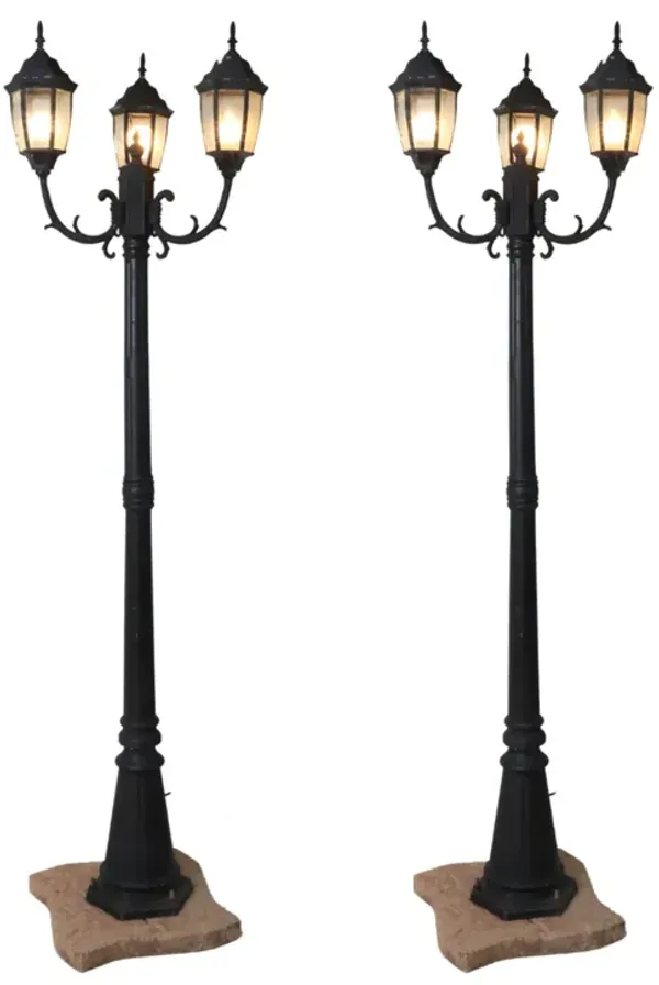 2 European Style Painted Cast Metal 3 Light Standards