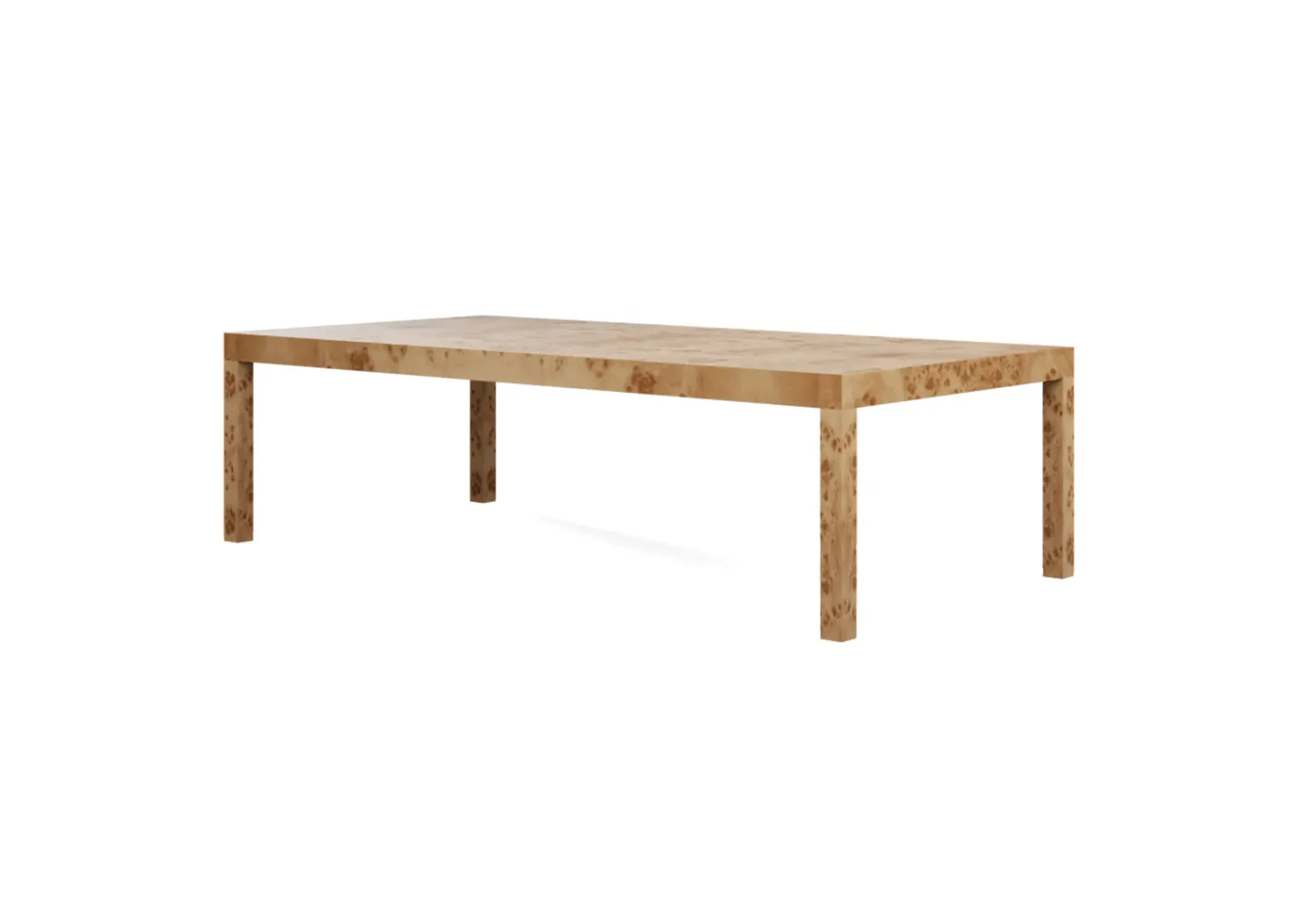 In Stock Pierson Dining Table 108" x 42" in Golden Pecan Mappa Burl