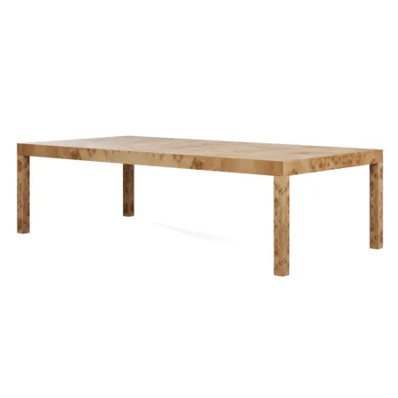 In Stock Pierson Dining Table 108" x 42" in Golden Pecan Mappa Burl