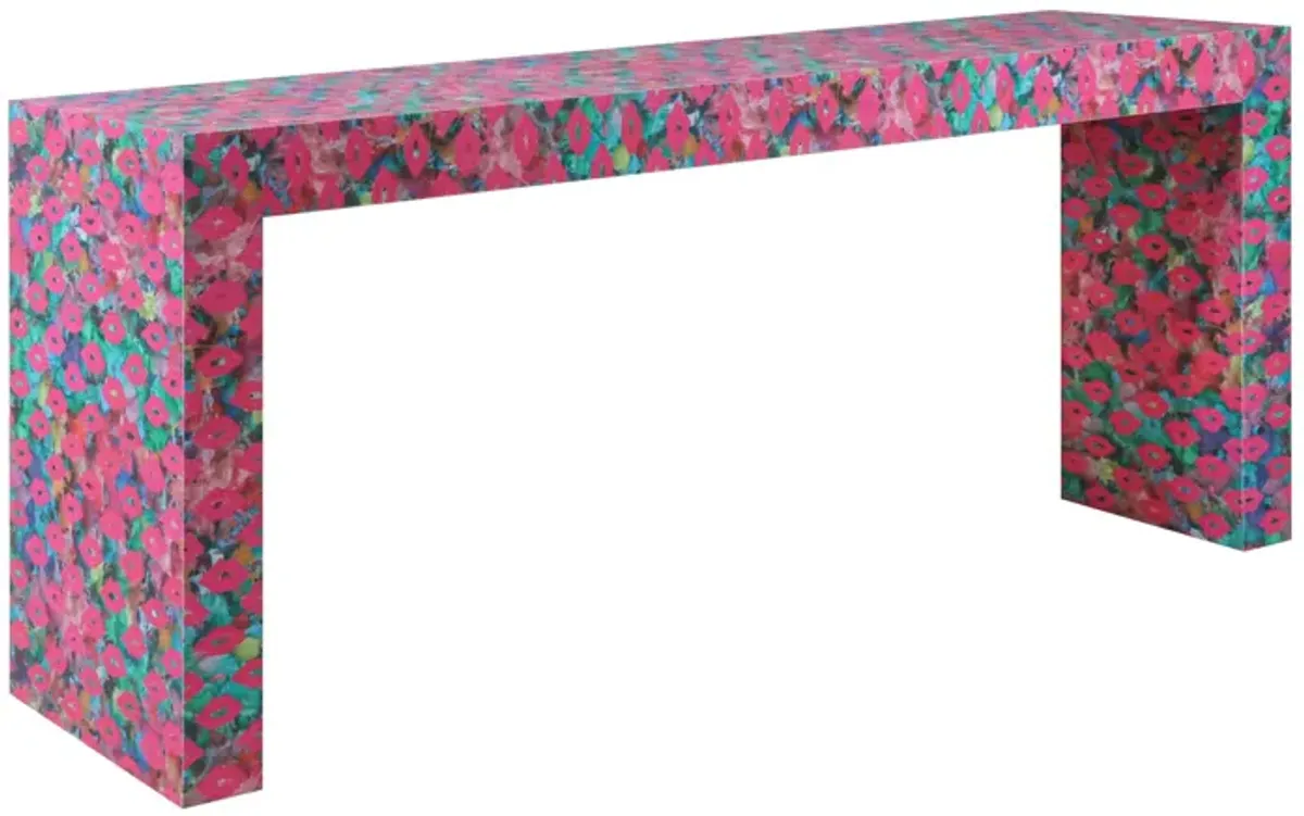 In Stock 72" Savannah Console Table in Lips & Drips Grasscloth