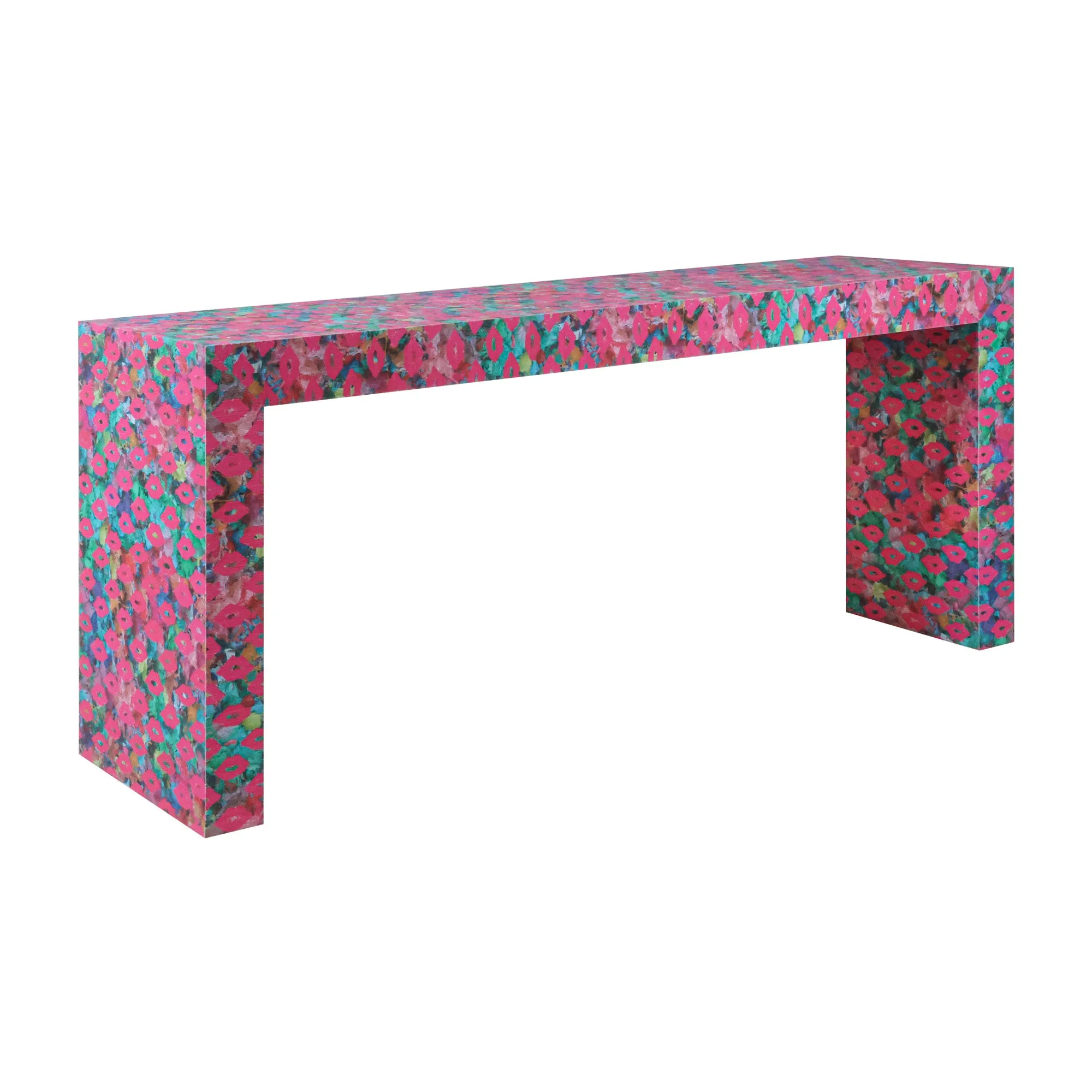 In Stock 72" Savannah Console Table in Lips & Drips Grasscloth