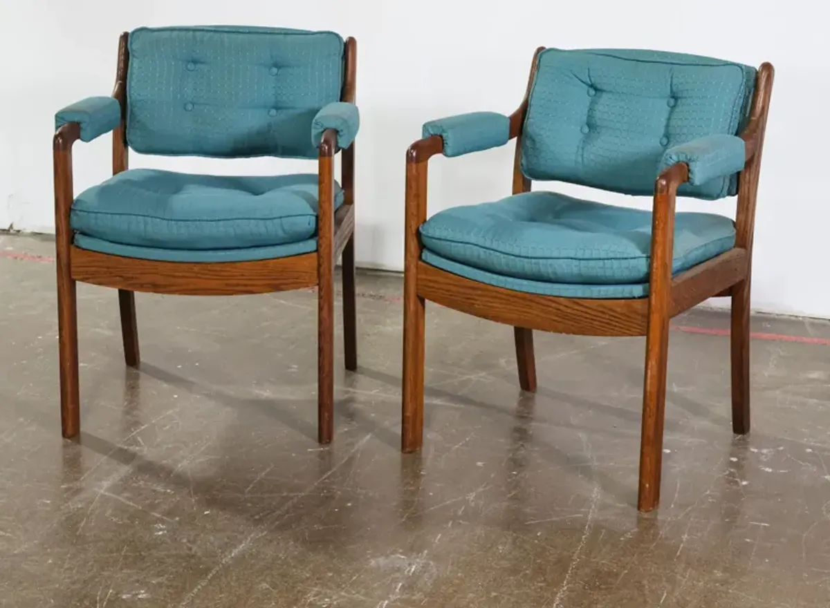 Pair of Teal and Wood Chairs