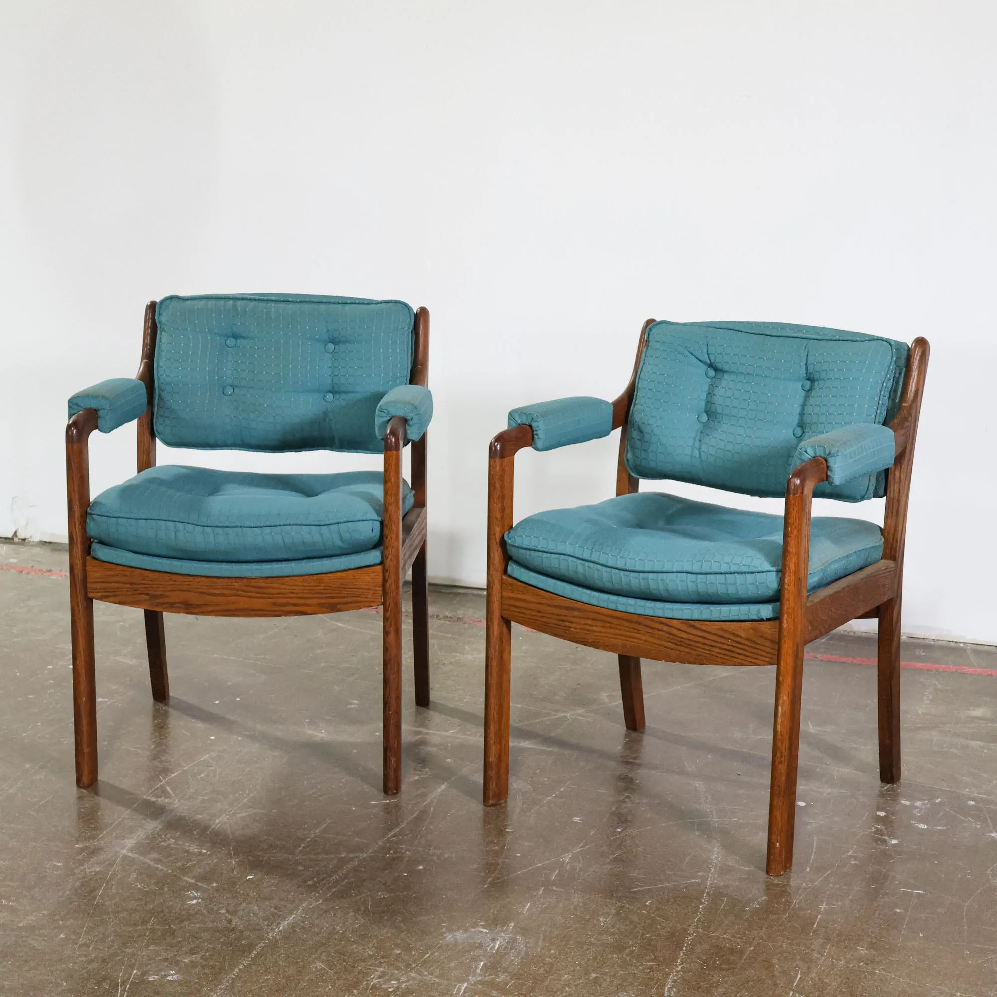 Pair of Teal and Wood Chairs