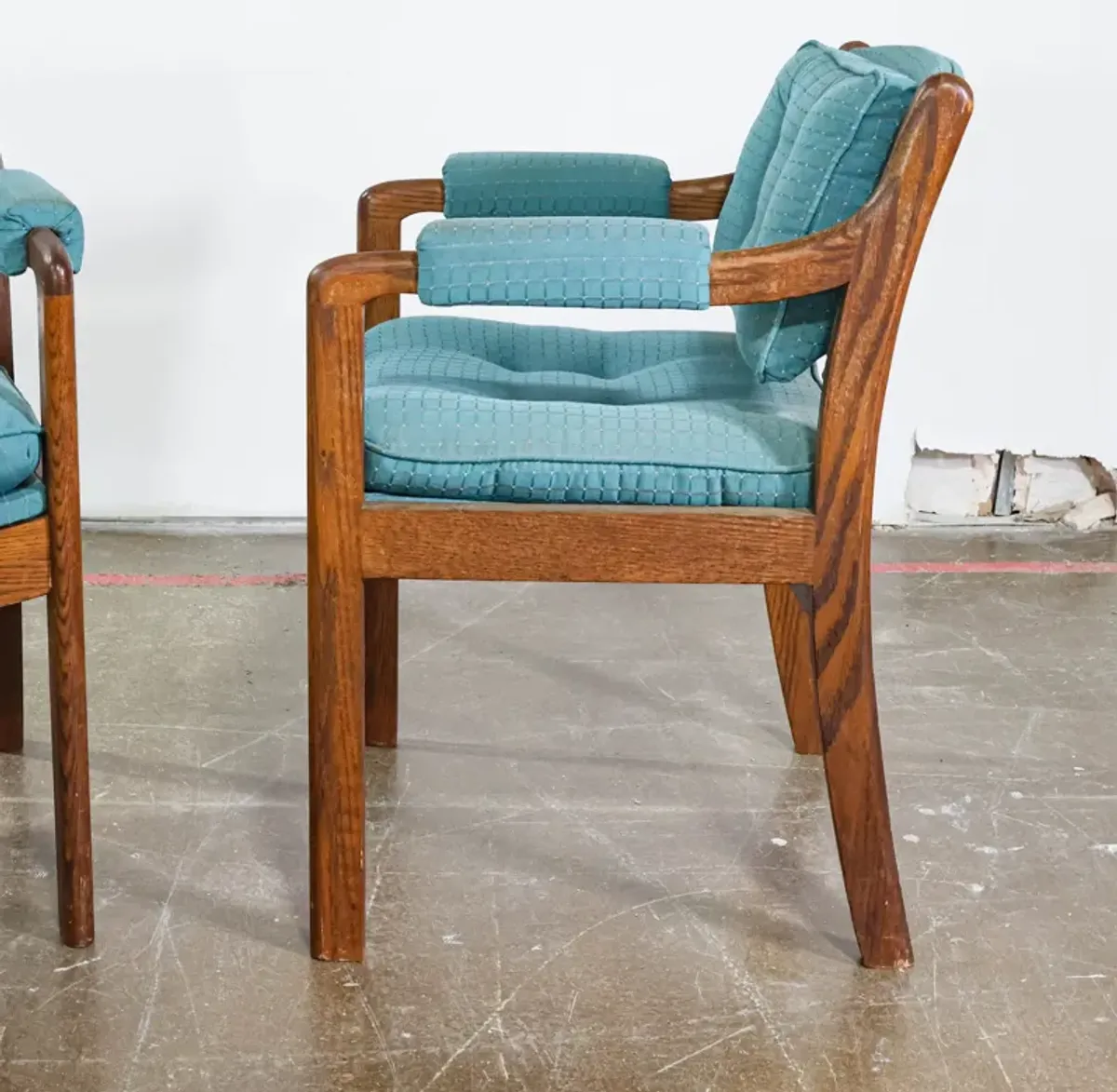 Pair of Teal and Wood Chairs