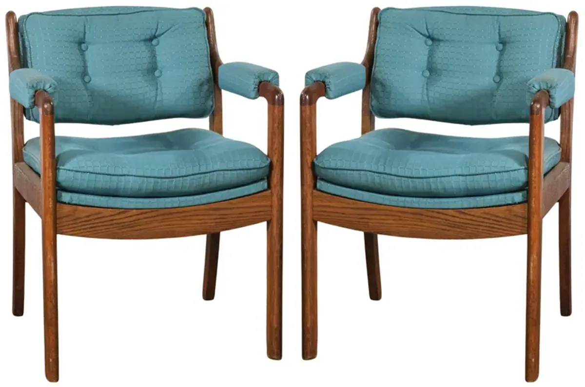 Pair of Teal and Wood Chairs