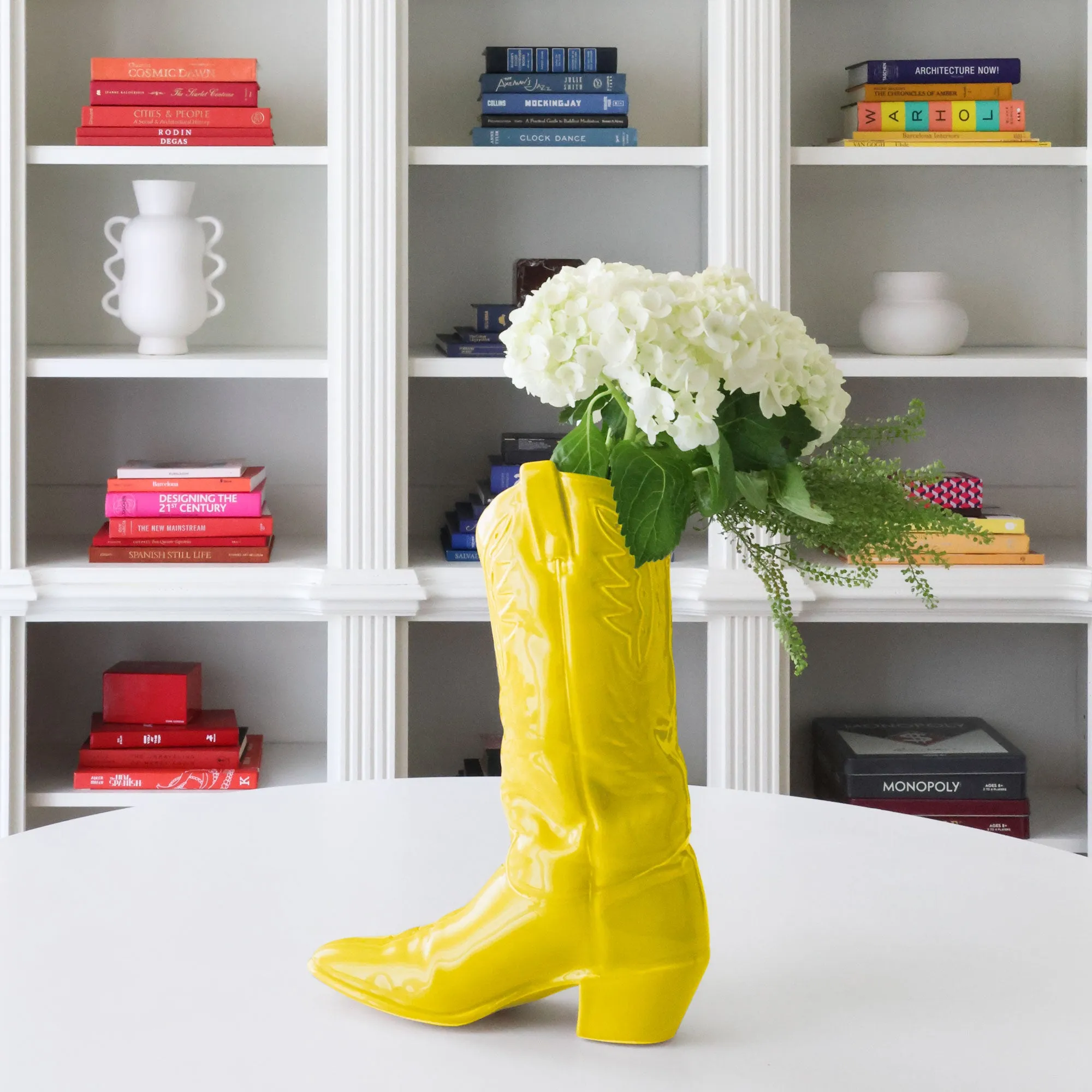 Cowboy Boot Vase in Bright Yellow