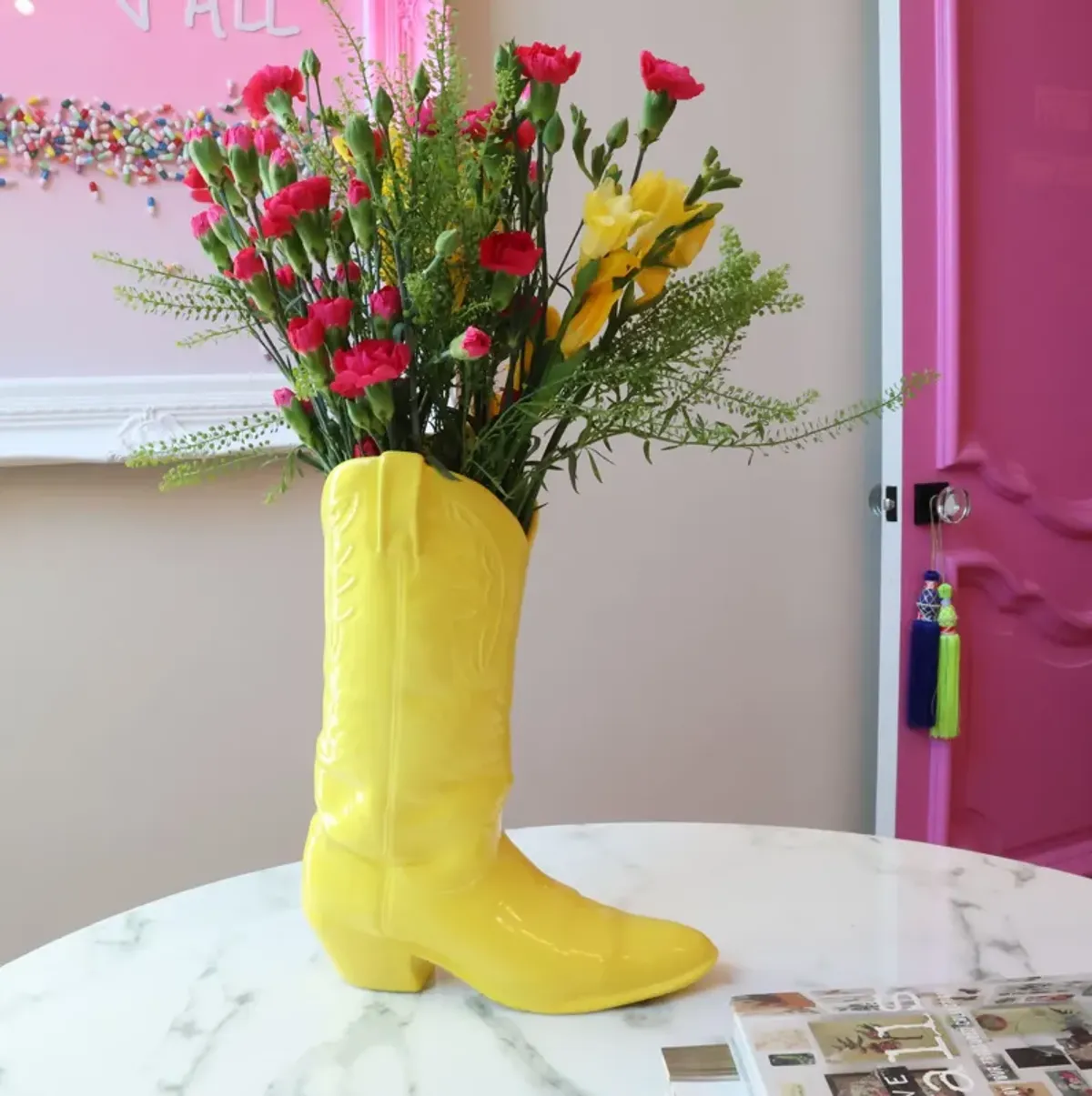 Cowboy Boot Vase in Bright Yellow