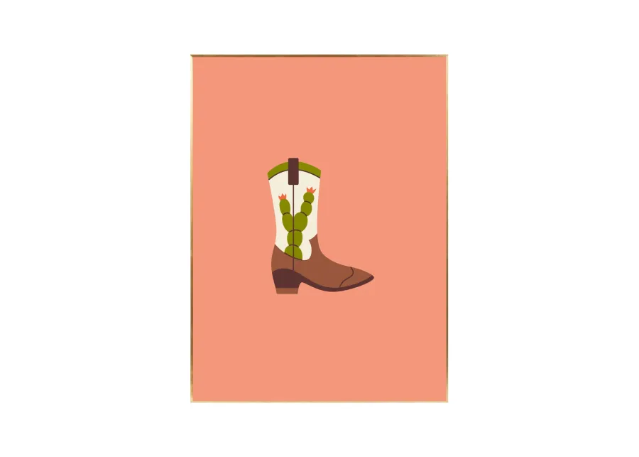 Framed Cowboy Boot Print - Peach