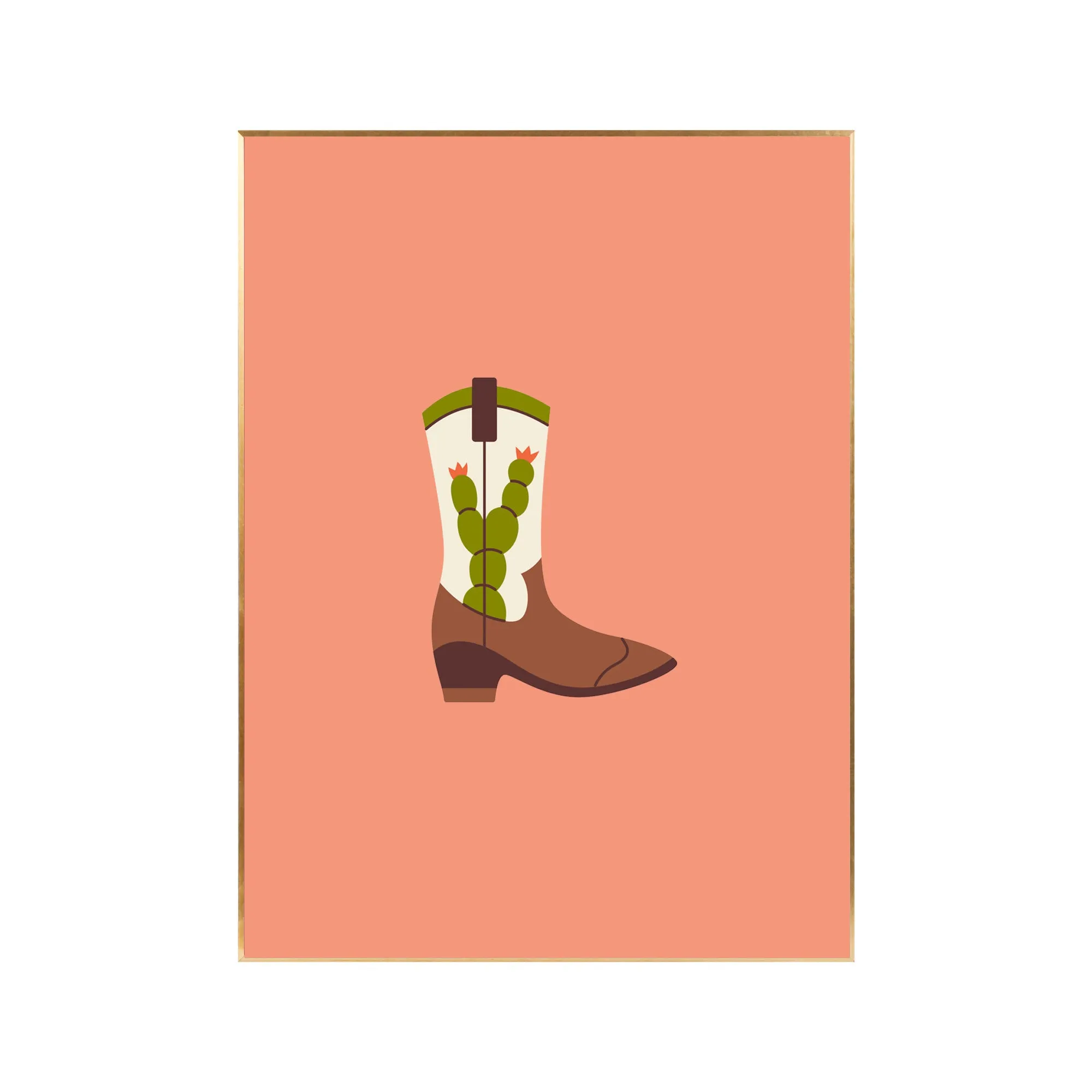 Framed Cowboy Boot Print - Peach