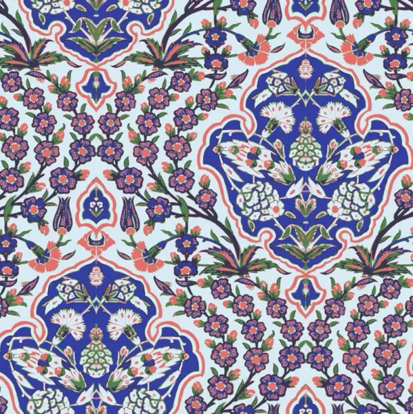 Ottoman Large Wallpaper - Blues & Coral