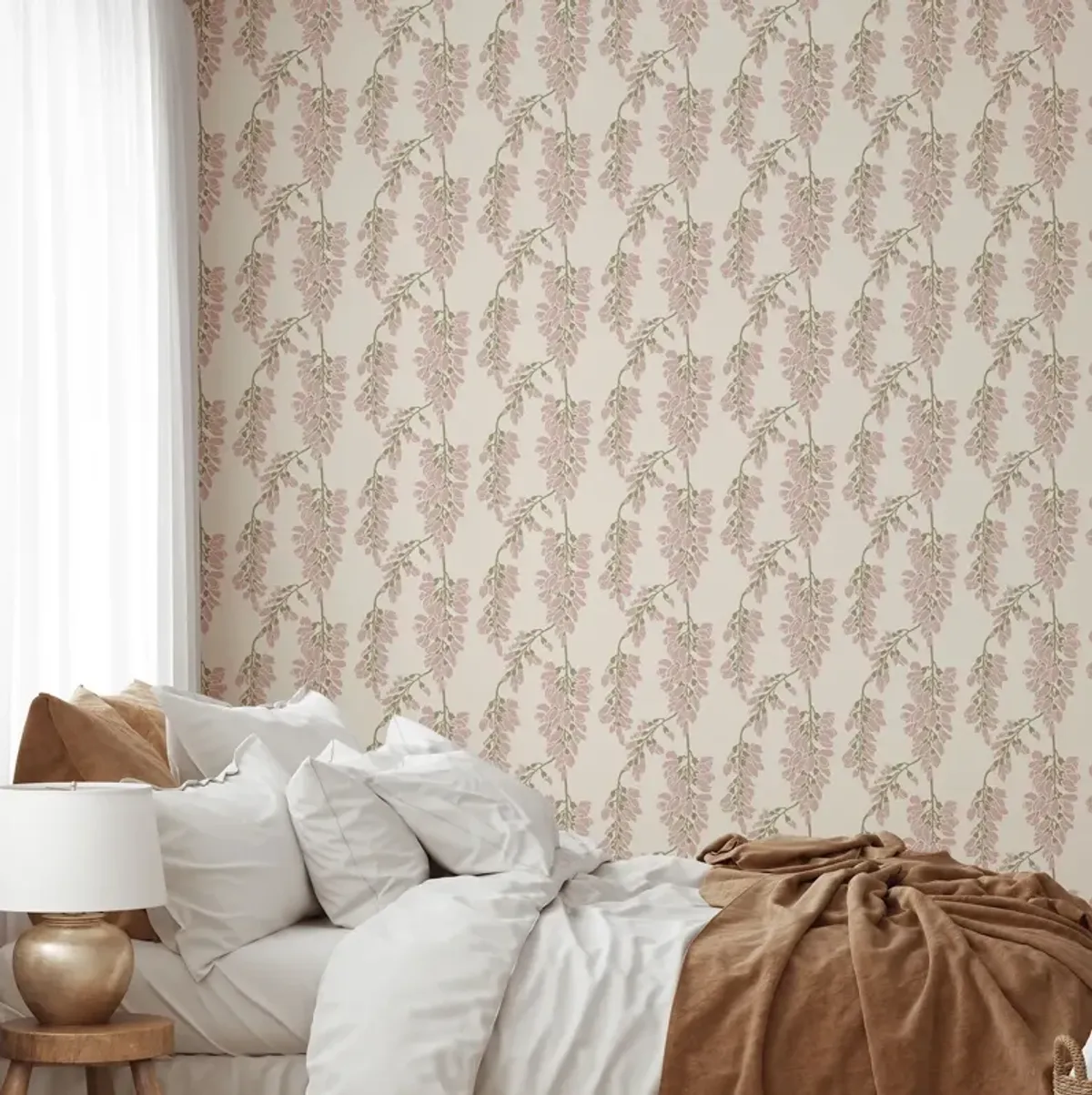 Wisteria Floral Wallpaper - Cream