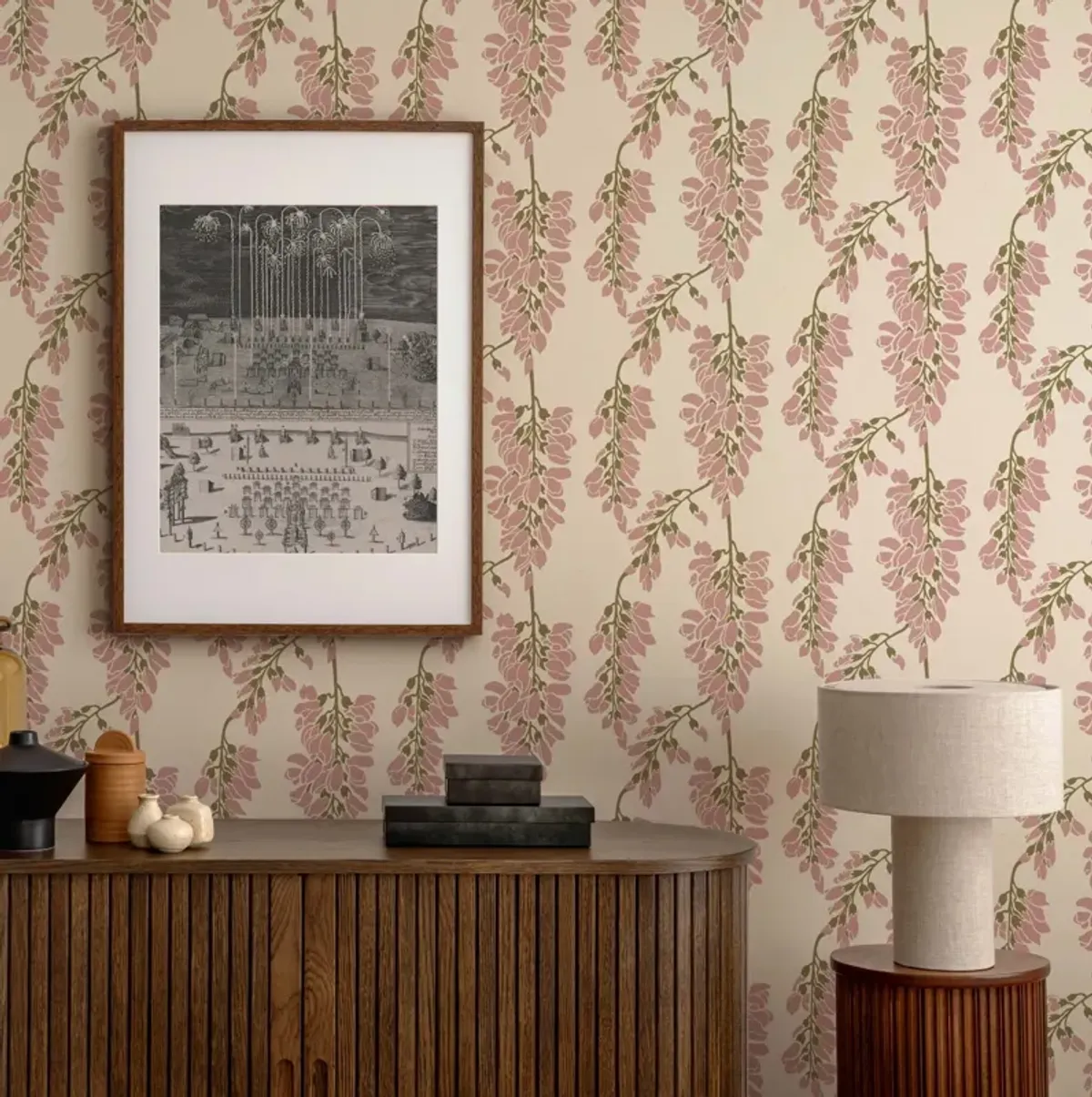 Wisteria Floral Wallpaper - Cream