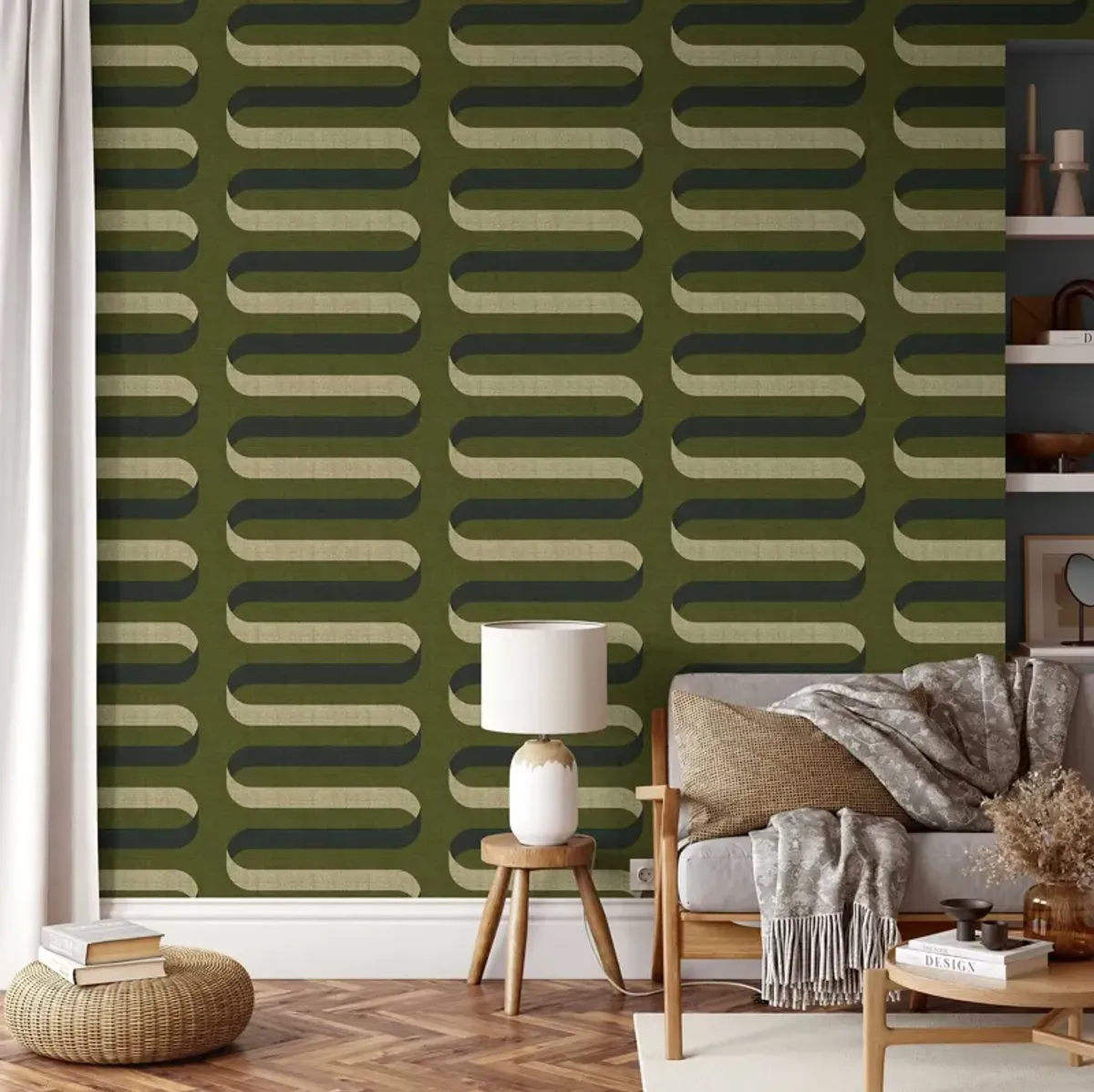 Folding Ribbon Wallpaper - Olive