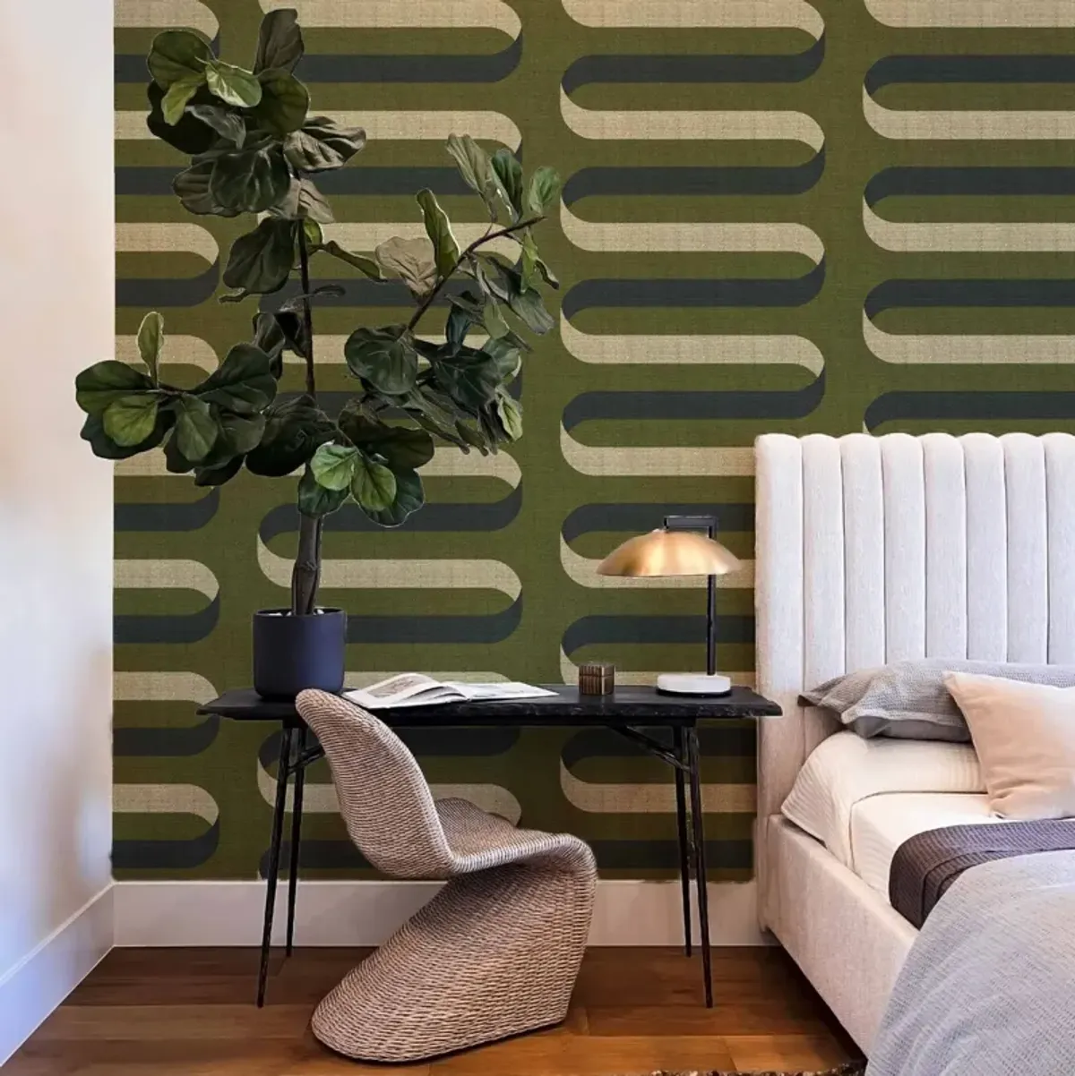 Folding Ribbon Wallpaper - Olive