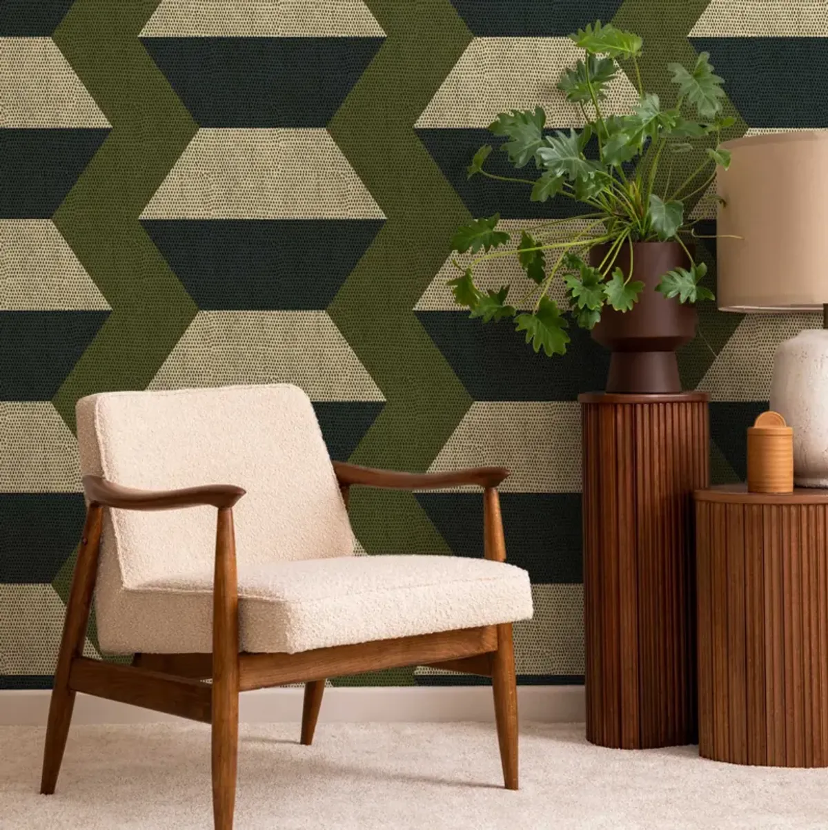 Infinity Blocks Wallpaper - Olive Taupe