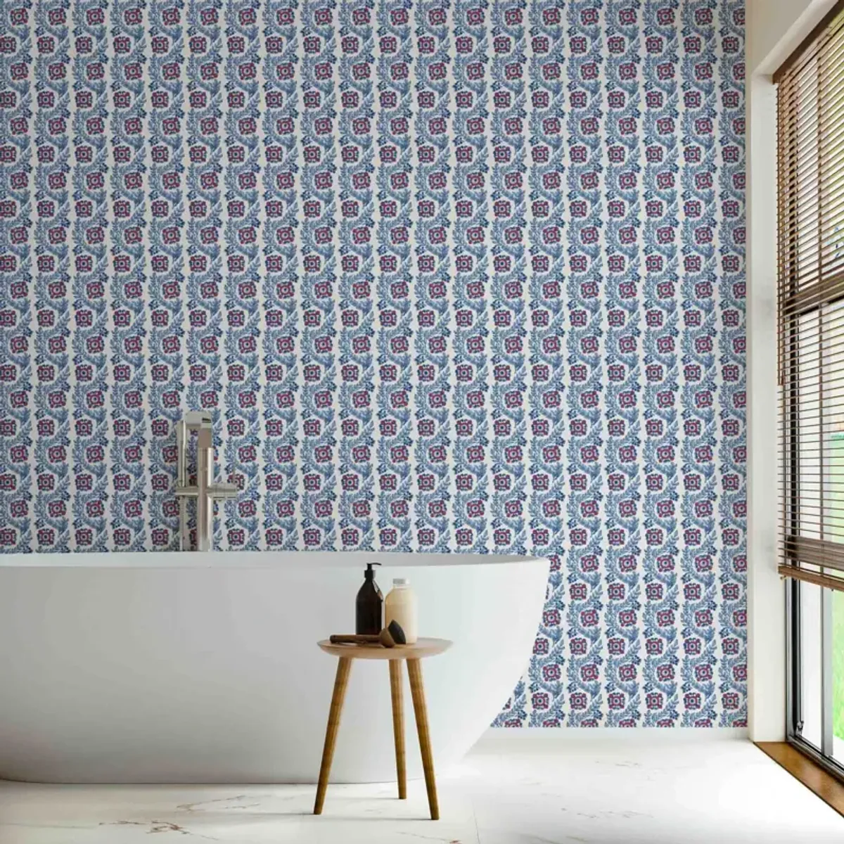 Villa Vaux Wallpaper - Blue and Red