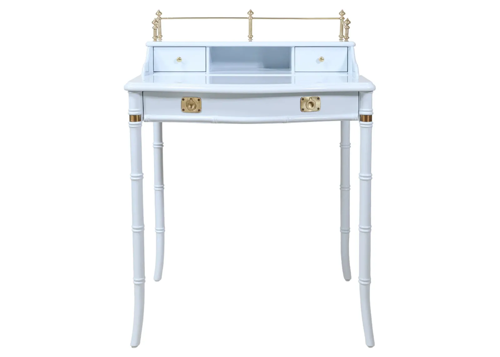 Traditional Faux Bamboo Desk Lacquered in Gulfstream Blue