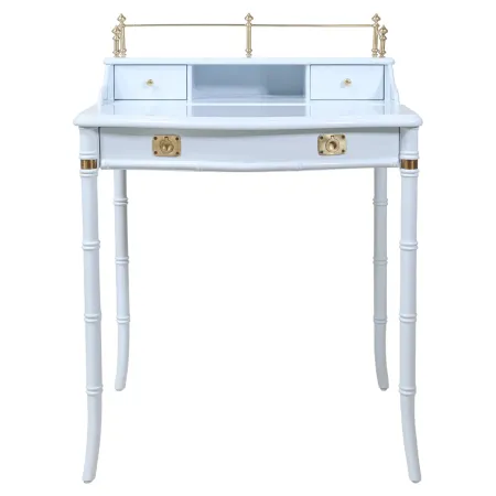 Traditional Faux Bamboo Desk Lacquered in Gulfstream Blue