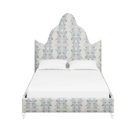 In Stock Hepburn Queen Bed in Inkblot Blue Fabric