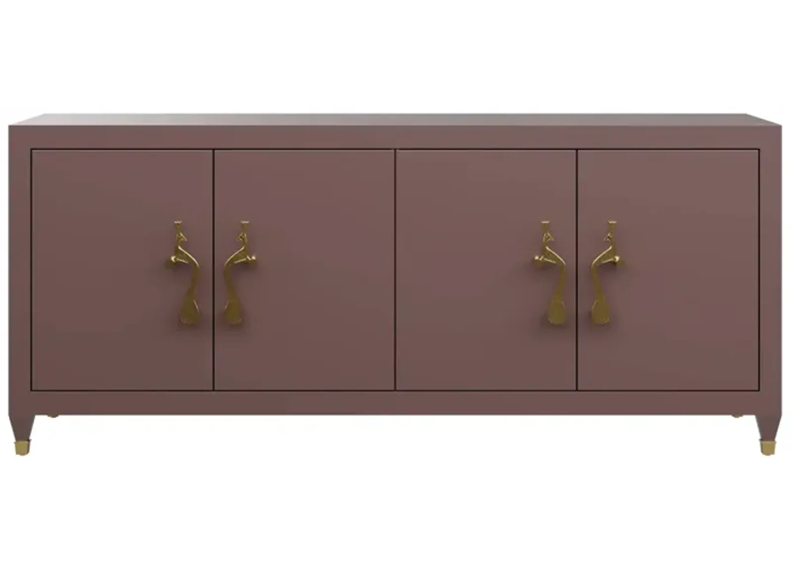 In Stock 72" Mallory Credenza in Desert Shadows with Brass Peacock Handles