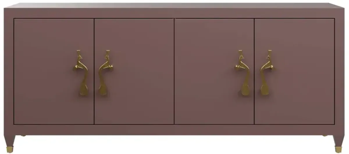 In Stock 72" Mallory Credenza in Desert Shadows with Brass Peacock Handles