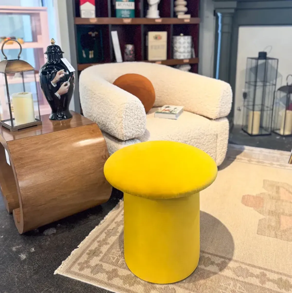 In Stock Yoshi Stool in Reem Ochre Velvet