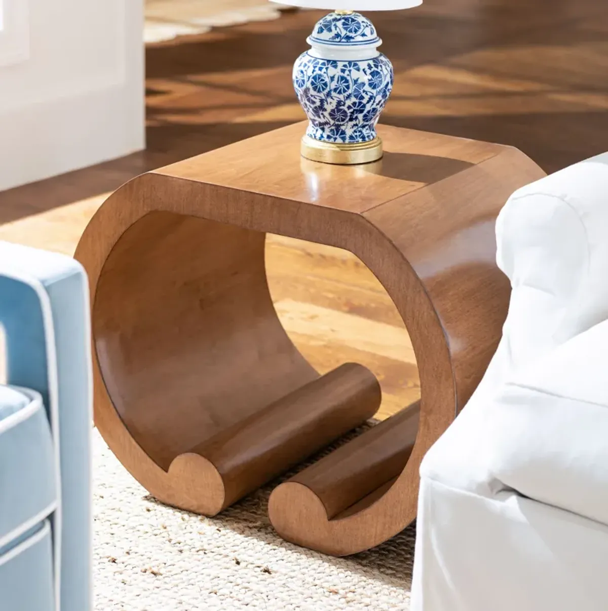 In Stock Kelly Side Table in Maple Wood with Walnut Stain