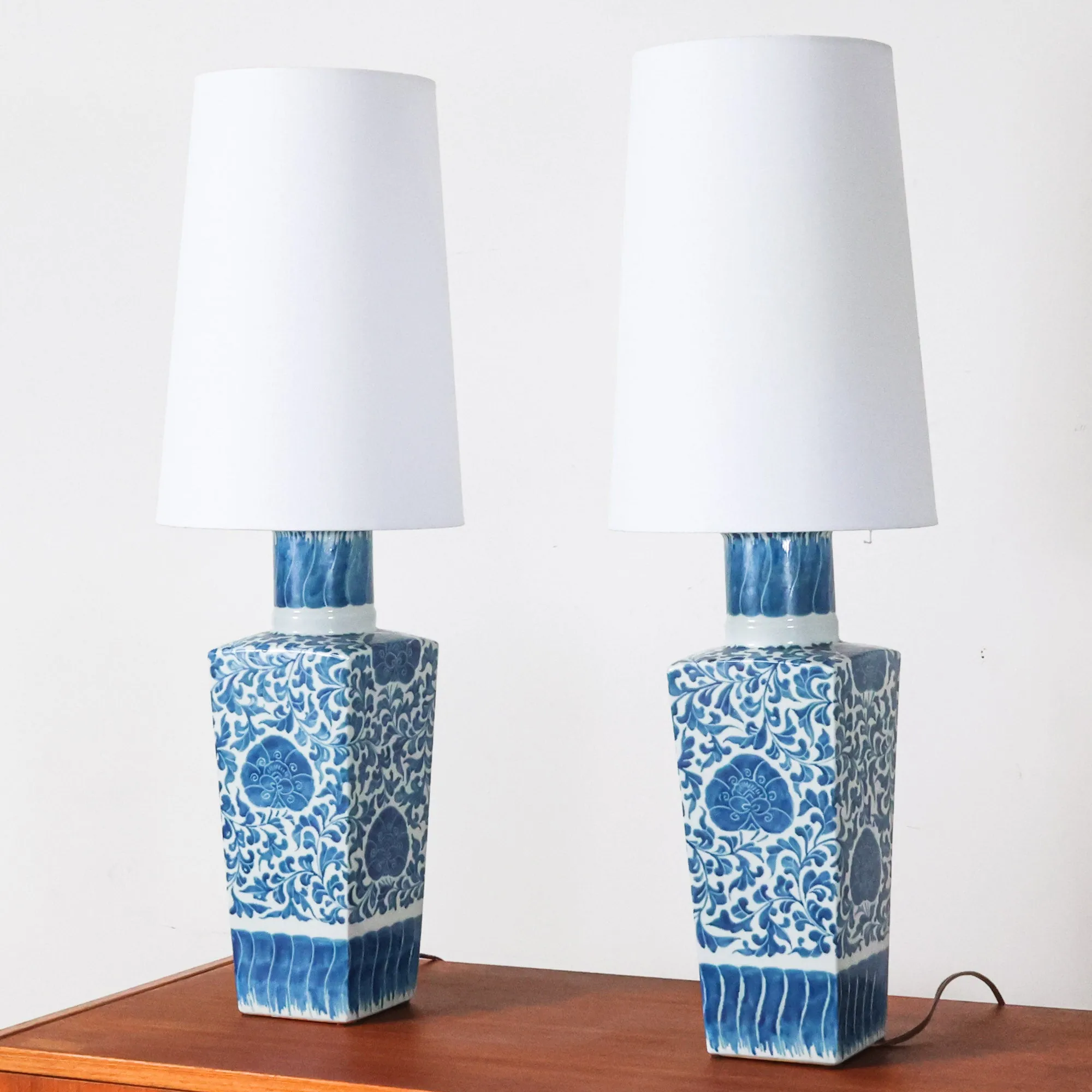 Pair of Blue and White Lamps