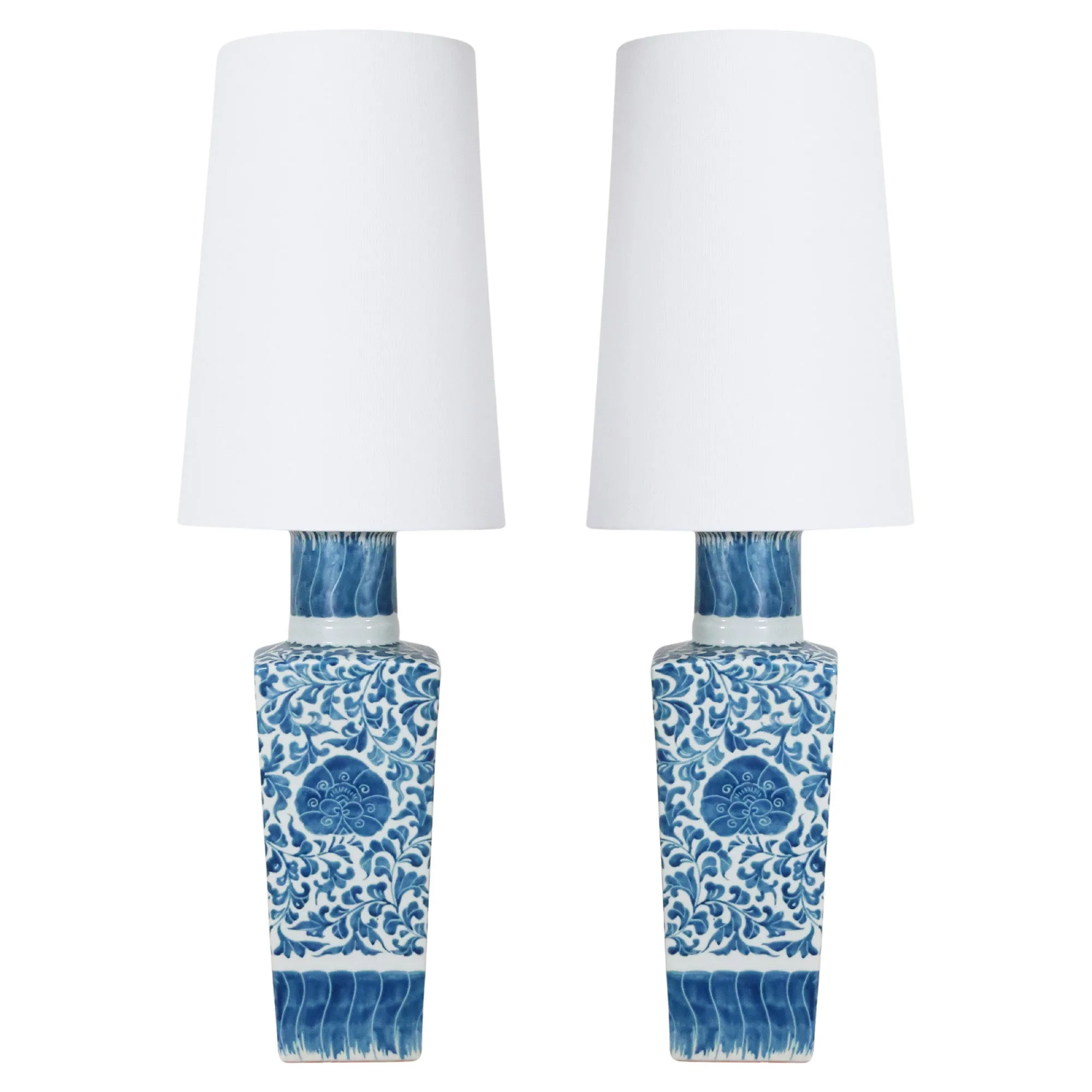 Pair of Blue and White Lamps