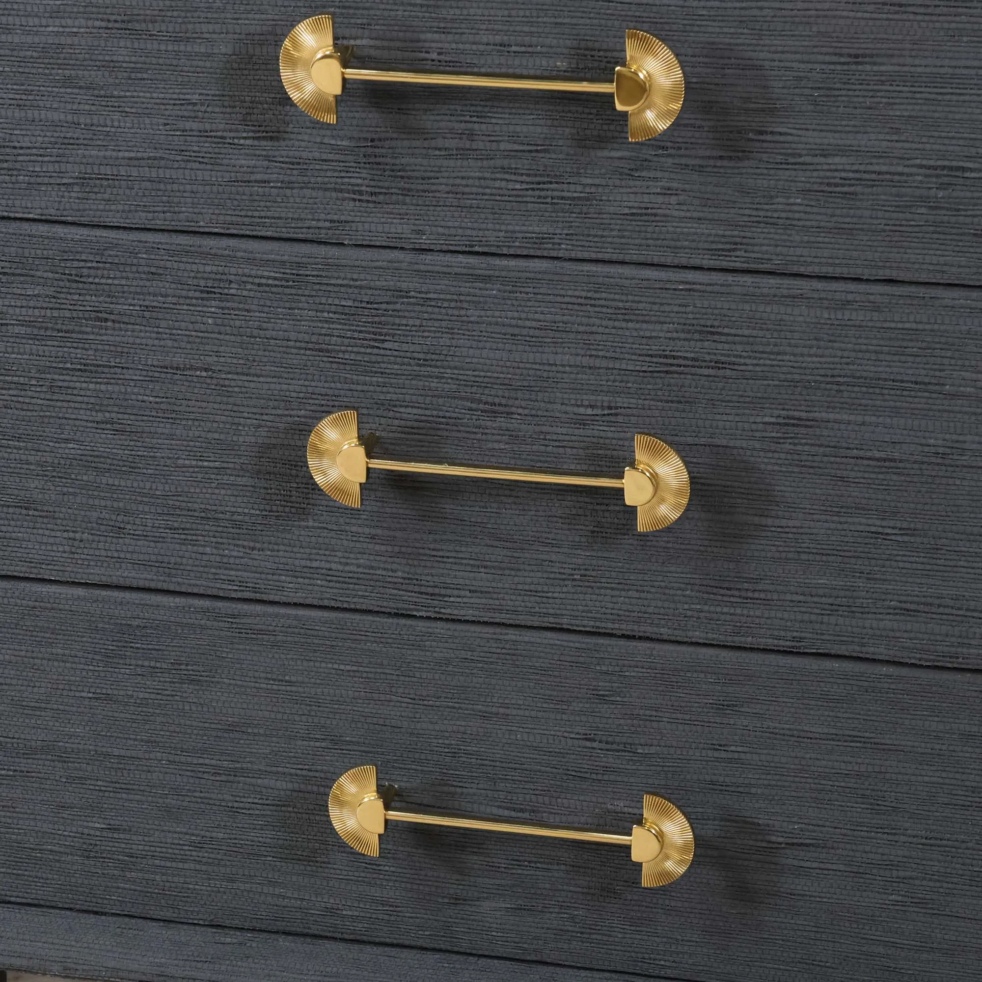 Pair of Oversized Vintage Chests in Poe Grasscloth with Brass Fan Handles