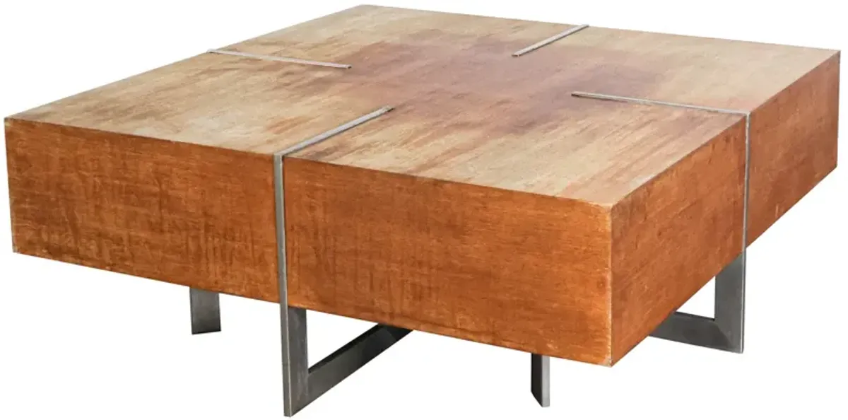 Square Wood and Metal Coffee Table