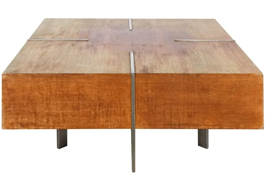 Square Wood and Metal Coffee Table