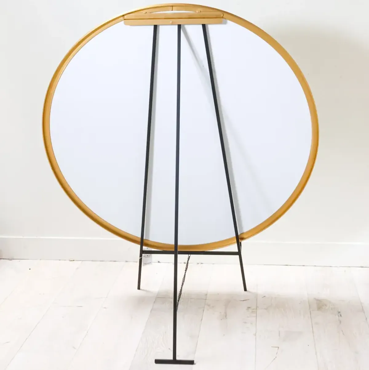 Large Round Mirror on Metal Easel Stand