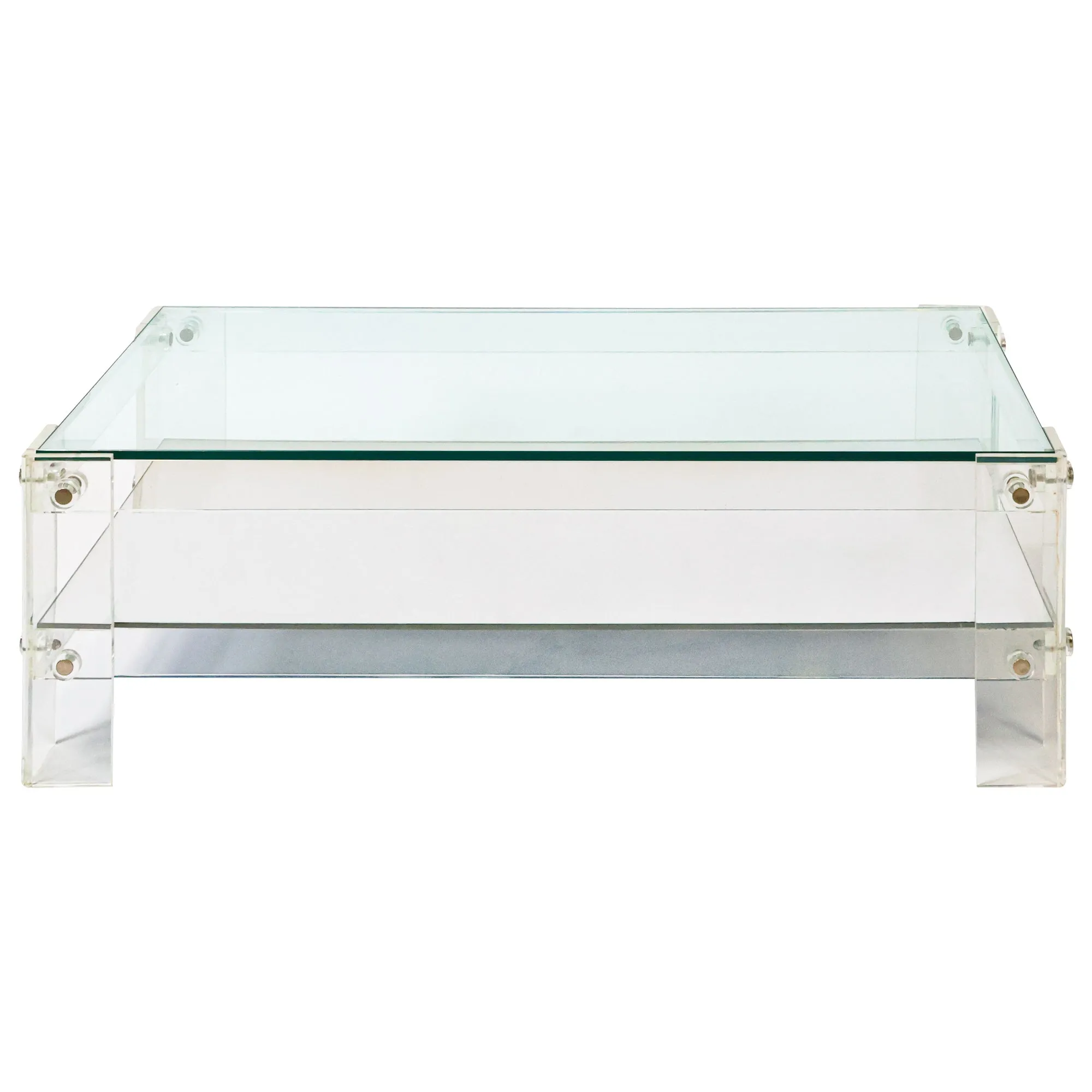 Mirrored Two Tier Lucite Coffee Table