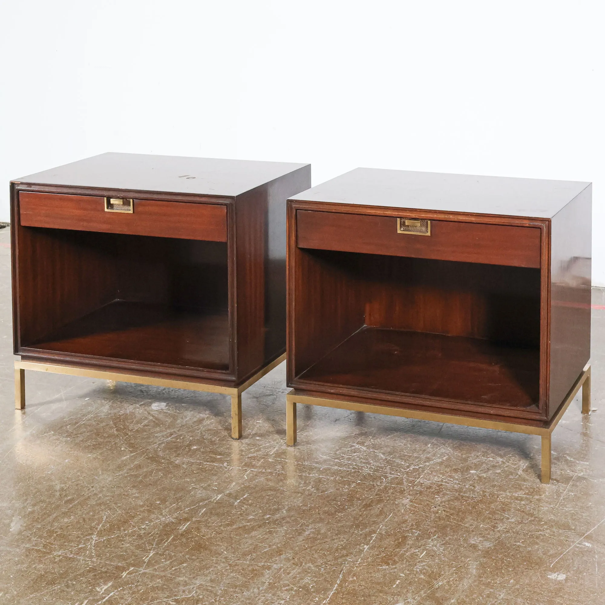 Pair of Thomas Pheasant Brass Walnut Nightstands