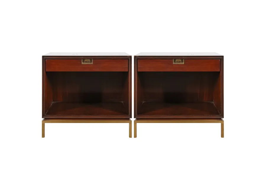 Pair of Thomas Pheasant Brass Walnut Nightstands