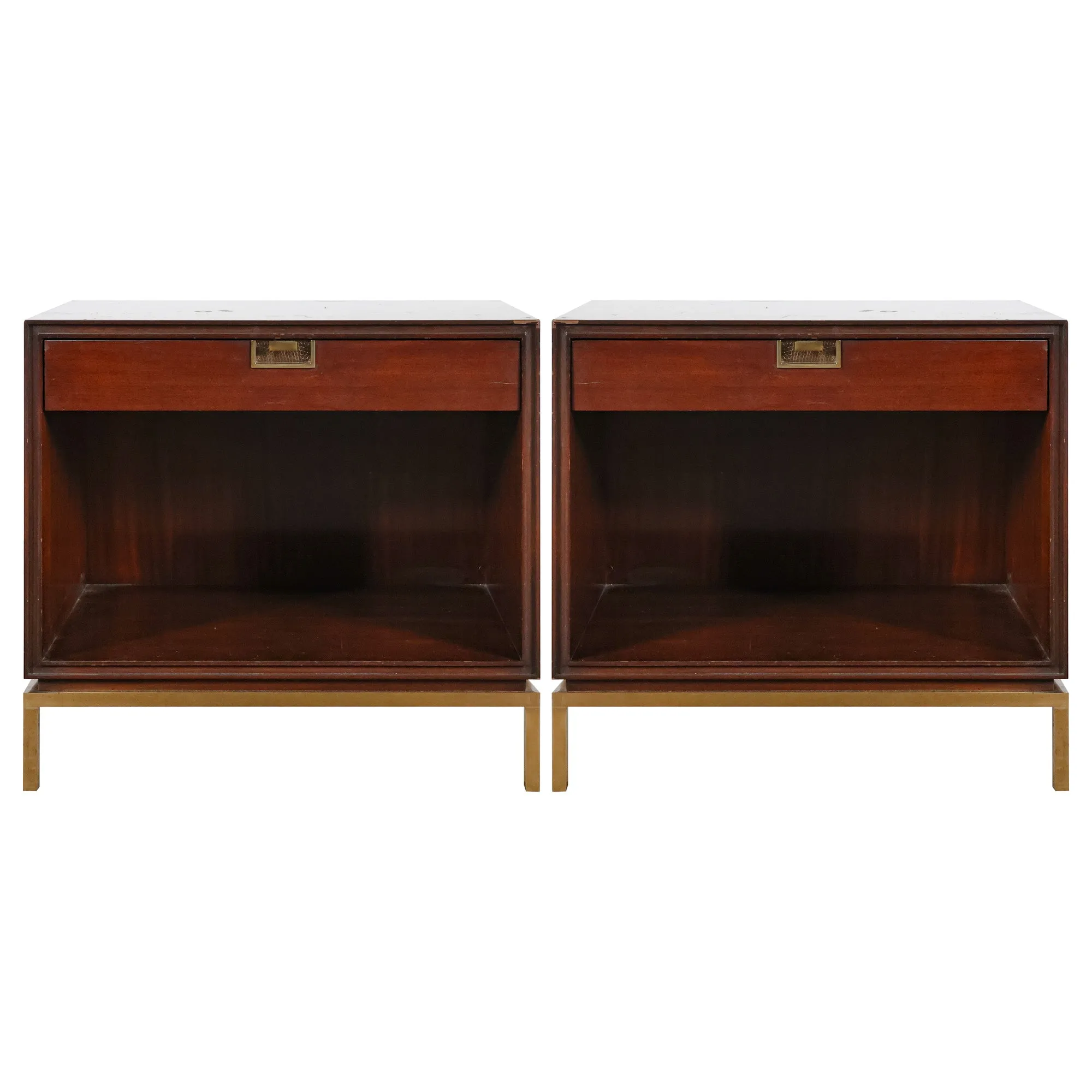 Pair of Thomas Pheasant Brass Walnut Nightstands