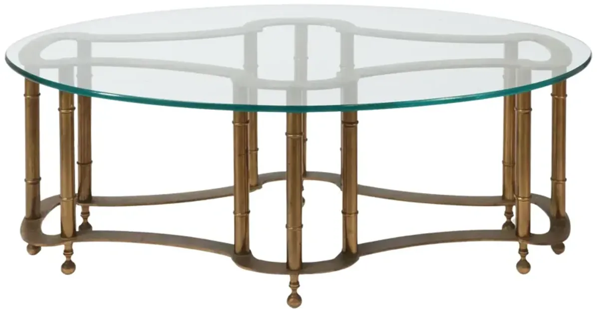 Brass Bamboo Style Coffee Table with Glass Top