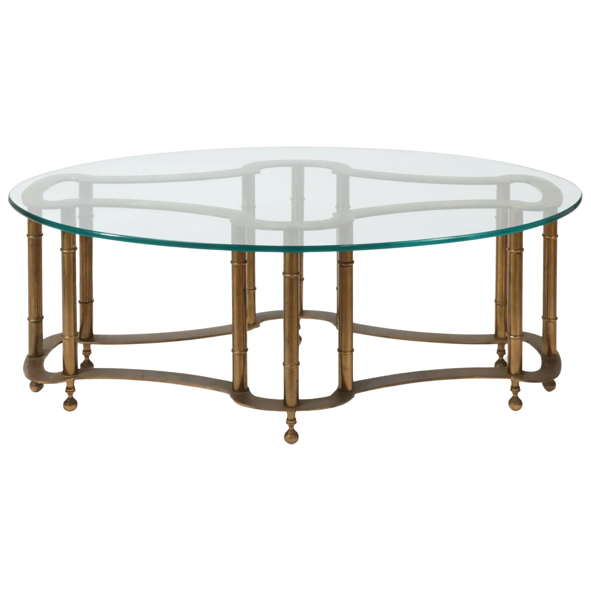 Brass Bamboo Style Coffee Table with Glass Top