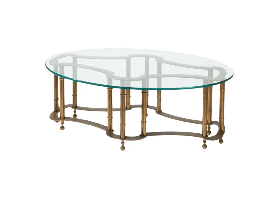 Brass Bamboo Style Coffee Table with Glass Top