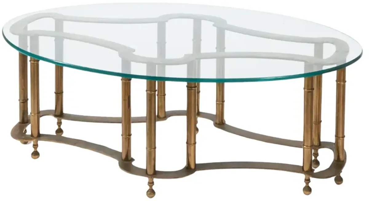 Brass Bamboo Style Coffee Table with Glass Top